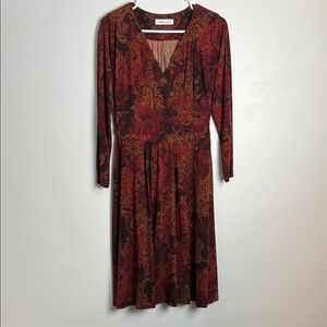 Coldwater Creek Brown, Red and Gold Long Sleeve Dress